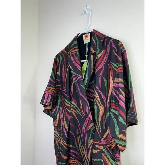 NWT FARM RIO Black Shiny Multicolor Leaf Print Mini Wrap Dress Size XS - Picture 5 of 9